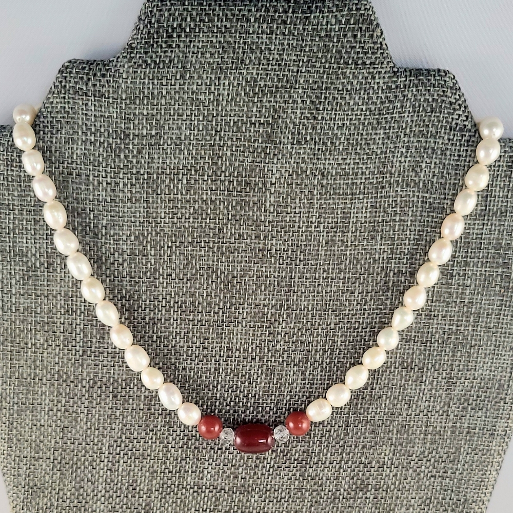 REAL Pearl and Red Agate Necklace